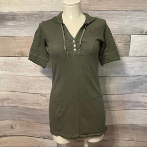 DA-NANG olive short sleeve henley hoodie & bag XS